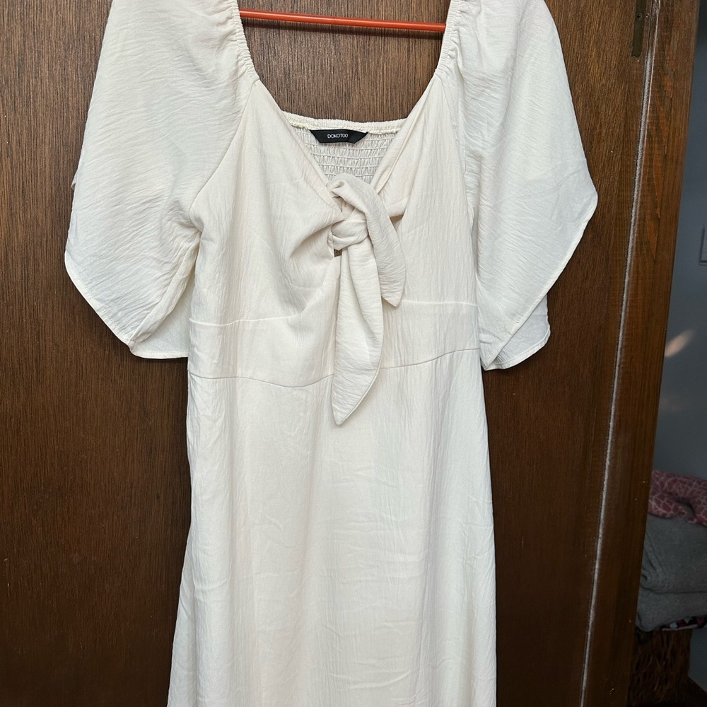 Cream Midi Dress with Knot Detail